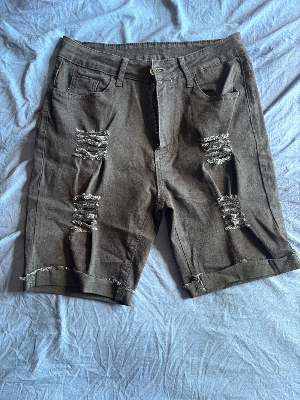 SHEIN Charcoal Distressed Denim Bermuda Shorts